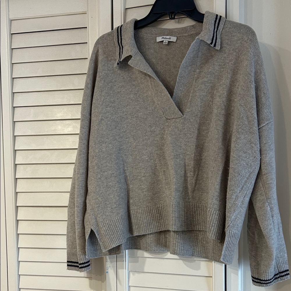 Madewell Grey Women's Sweater with Striped Collar